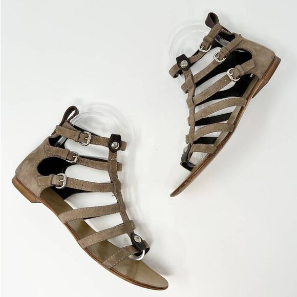 Giuseppe Zanotti Short Ankle Strappy Gladiator Flat Cage Sandals Taupe Tan EU 37 - Picture 2 of 10